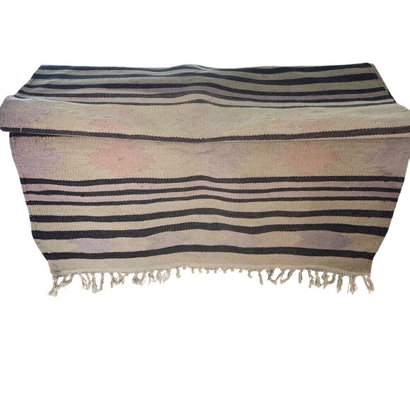 Kilim Floor Rug Tapestry 62 x 34 Multicolor Vegetable Dye Bohemian Geometric - Picture 2 of 7